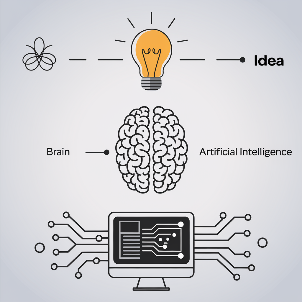 foco, cerebro, computadora con IA