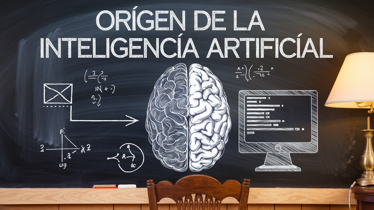 Cerebro y texto "origen de la IA"